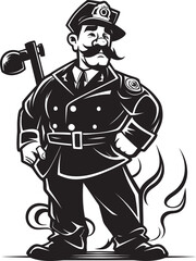 Firestorm Sentinel Illustrative Firefighter Emblem Logo Vigilant Flame Cartoon Fireman Guardian Icon