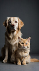 purebred rottweiler and spitz, in front of white background