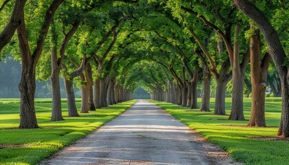 A road flanked by trees on both sides, creating a tunnel-like effect