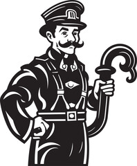 Fireproof Hero Cartoon Fireman in Action Logo Courageous Commander Vibrant Vector Emblem of a Firefighter Leader