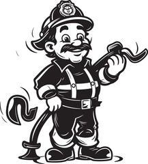 Ember Enigma Cartoon Fireman Emblem of Mystery Logo Blaze Beacon Vector Logo Design of a Firefighters Signal