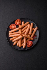 Delicious fresh small vegetarian sausages with salt, spices and herbs