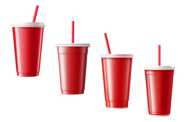 Red beverage cup with straw collection