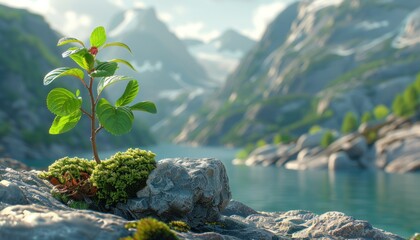 A small plant defies odds by growing out of a solid rock - obrazy, fototapety, plakaty
