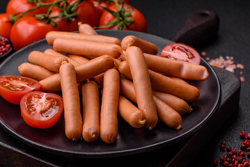 Delicious fresh small vegetarian sausages with salt, spices and herbs