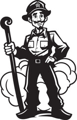 Vigilant Vanguard Cartoon Fireman Emblematic Vanguard Icon Firefighter Frontier Vector Logo Illustrating a Bold Explorer