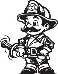 Inferno Innovator Cartoon Fireman Emblem of Progress Logo Ember Expedition Vector Logo Design of an Adventurous Firefighter