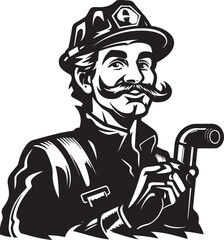 Flame Frontier Cartoon Fireman Emblematic Frontier Icon Vigilant Valor Vector Logo Design of a Firefighters Courage