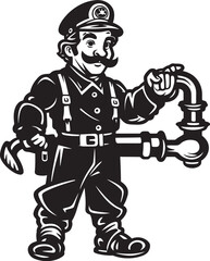 Flame Frontier Cartoon Fireman Emblematic Frontier Icon Vigilant Valor Vector Logo Design of a Firefighters Courage