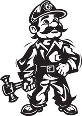 Inferno Dynamo Cartoon Fireman Hero in Action Ember Vanguard Vector Logo Illustrating a Resolute Firefighter