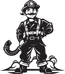 Inferno Enforcer Cartoon Fireman Symbolizing Authority Logo Ember Explorer Vector Logo Illustrating an Adventurous Firefighter