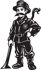 Flame Frontier Cartoon Fireman Emblematic Frontier Icon Vigilant Valor Vector Logo Design of a Firefighters Courage