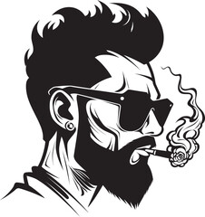 Chic Cig Vector Logo of a Fashionable Guy with a Smoke Dashing Demeanor Cartoon Guy with Smoking Symbol Logo Design