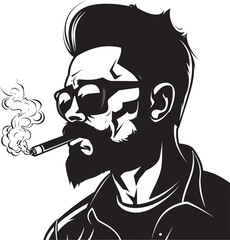Stylish Stogie Cartoon Guy with Cigar Puffing Emblem Smoking Joe Cartoon Guy with a Smoky Flair Vector Logo