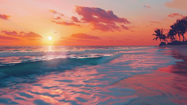 Sunset Serenade A Pink and Purple Ocean Scene Generative AI
