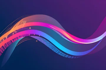 Deurstickers Dark abstract background with glowing wave. Shiny moving lines design element. Modern purple blue gradient flowing wave lines. Futuristic technology concept. Vector illustration, illustration © superbphoto95