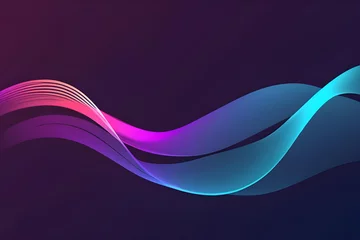 Deurstickers Dark abstract background with glowing wave. Shiny moving lines design element. Modern purple blue gradient flowing wave lines. Futuristic technology concept. Vector illustration, illustration © superbphoto95