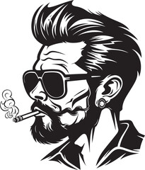 Rebel Relaxation Cartoon Guy with Smoking Icon Emblem Chic Cig Vector Logo of a Fashionable Guy with a Smoke