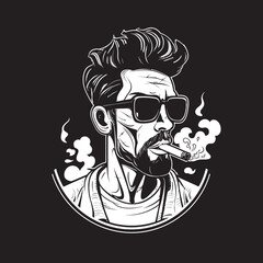 Classy Cloud Vector Logo of a Classy Guy with a Smoke Smokin Stance Cartoon Guy with Smoking Graphic Emblem