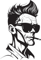 Smoldering Style Vector Logo of a Trendy Guy with a Smoke Cloud Chaser Cartoon Guy with Smoking Emblem Logo