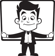 Placard Prodigy Vector Logo of a Sign Holding Expert Signage Samson Cartoon Man with Sign Graphic Design