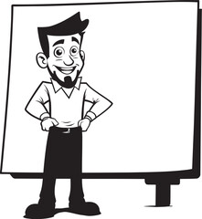 Banner Buddy Vector Logo of a Friendly Guy Holding a Sign Signbearer Steve Cartoon Man Holding a Sign Vector Logo