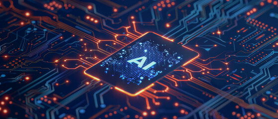 A computer chip with the letters AI on it. Concept of technology and innovation