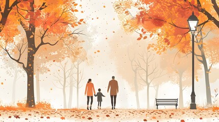 Autumn Stroll Through Vibrant Park Landscape with Couple Sharing Peaceful Moments