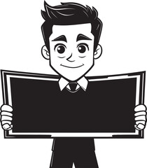 Boardwielder Bob Vector Logo of a Sign Holding Character Message Messenger Cartoon Man with Sign Symbol Design