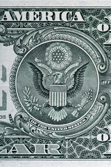 Vintage elements of paper banknotes.Bonistics.Fragment of 1 US dollar banknote for design purpose. United States of America