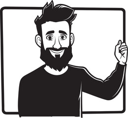 Boardbrandish Buddy Vibrant Character Displaying Sign Icon Placard Partner Cartoon Man with Sign Graphic Design