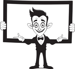 Signage Samson Cheerful Cartoon Man Holding Sign Boardbrandish Buddy Vibrant Character Displaying Sign Icon