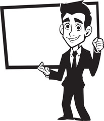 Poster Poser Vibrant Vector Logo of a Sign Holding Cartoon Character Banner Buddy Cartoon Man with Sign Icon Graphic Design