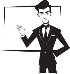 Poster Pro Vector Logo of a Sign Holding Expert Display Dude Cartoon Man with Sign Graphic Design