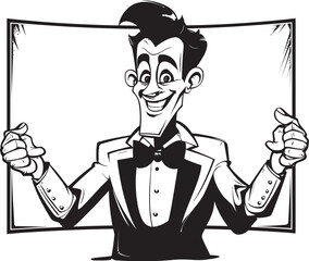 Poster Poser Vibrant Vector Logo of a Sign Holding Cartoon Character Banner Buddy Cartoon Man with Sign Icon Graphic Design