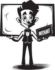 Placard Partner Vector Logo of a Friendly Guy Holding a Sign Sign Guy Cartoon Man Holding a Sign Vector Logo