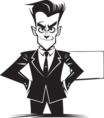 Display Dude Cartoon Man with Sign Graphic Design Placard Partner Vector Logo of a Friendly Guy Holding a Sign