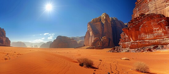 Sunlit Desert Scenery A Rocky Pathway to the Sun Generative AI