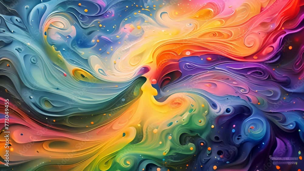 Poster a vibrant painting filled with colorful bubbles creating a dynamic and textured surface