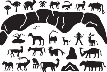 Ancient Artistry Cave Painting Vector Logo Design Icon Neolithic Narratives Illustrative Cave Painting Graphic Emblem