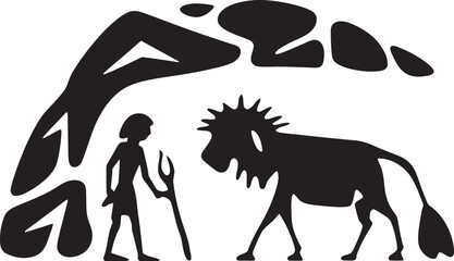 Paleolithic Impressions Cave Painting Emblem Graphic Design Neolithic Narratives Vector Logo Inspired by Ancient Artistry