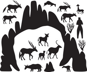 Primeval Pathways Cave Art Vector Logo Emblem Primitive Portraits Illustrative Cave Painting Icon Graphic