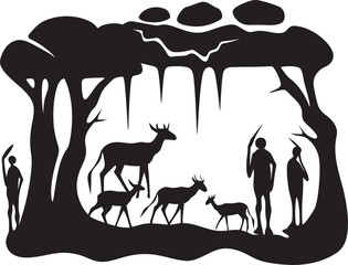 Paleolithic Impressions Cave Painting Emblem Graphic Design Neolithic Narratives Vector Logo Inspired by Ancient Artistry