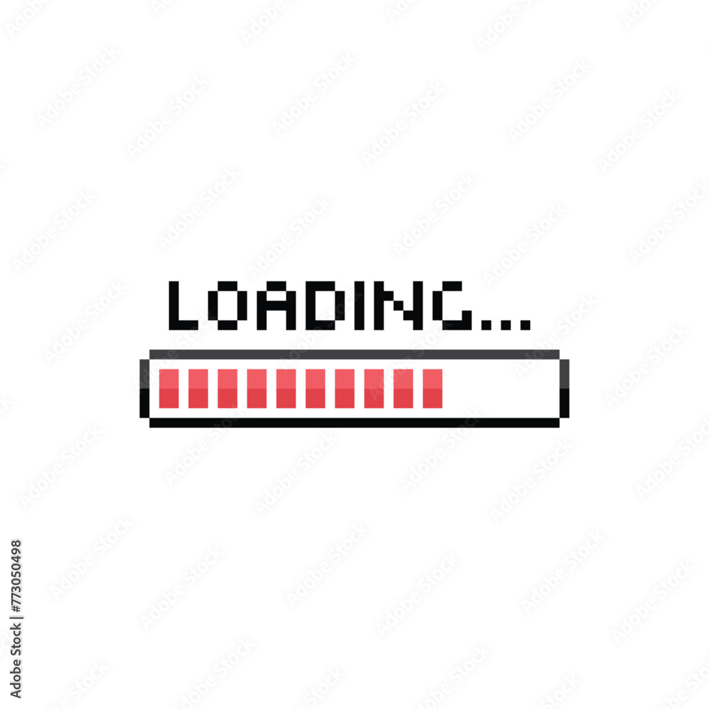 Poster loading 8 bit icon vector Pixel art loading bar for game 