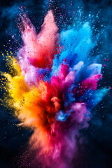 Colorful smoke or powder display in blue yellow and pink colors.