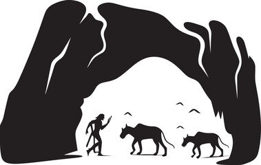Ancient Aesthetics Cave Painting Symbol Logo Design Prehistoric Impressions Vector Graphic of Cave Paintings