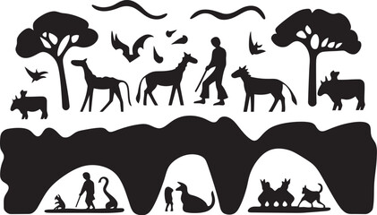 Stone Age Stories Cave Painting Icon Graphic Design Primitive Pictures Vector Logo Inspired by Cave Art