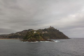 View from the promenade on Santa Clara Island, San Sebastian, Spain. It's a nasty day