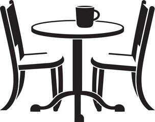 Roast Retreat Contemporary Coffee Set Emblem Design Bean Bliss Vector Icon of Coffee Table and Chair Set