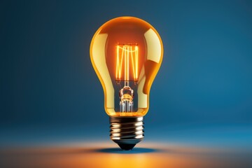 Idea concept yellow edison bulb glowing dark blue background